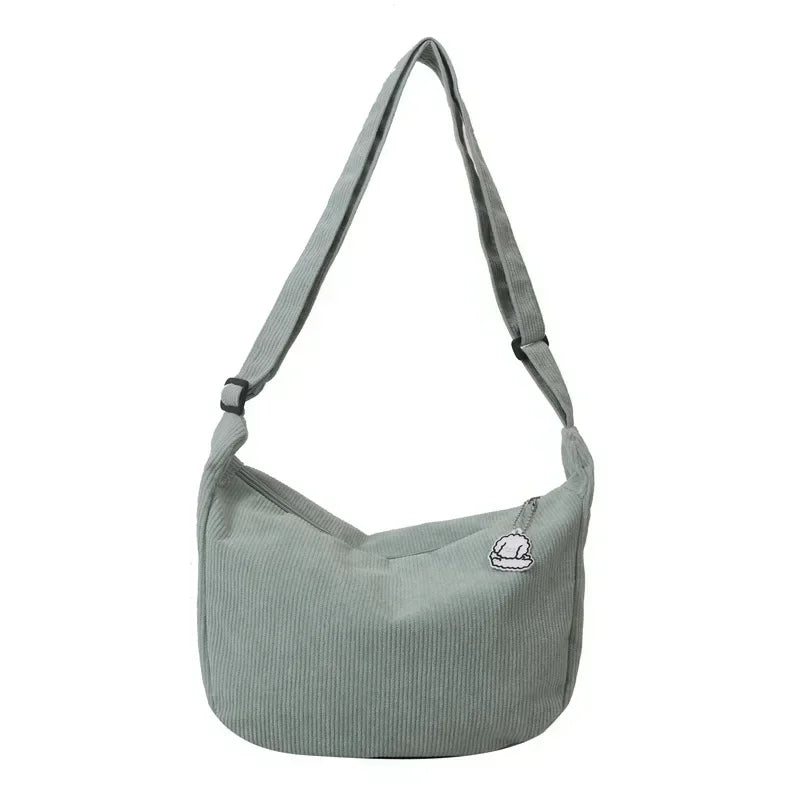 Amblot Light Green Corduroy handbag with adjustable shoulder strap