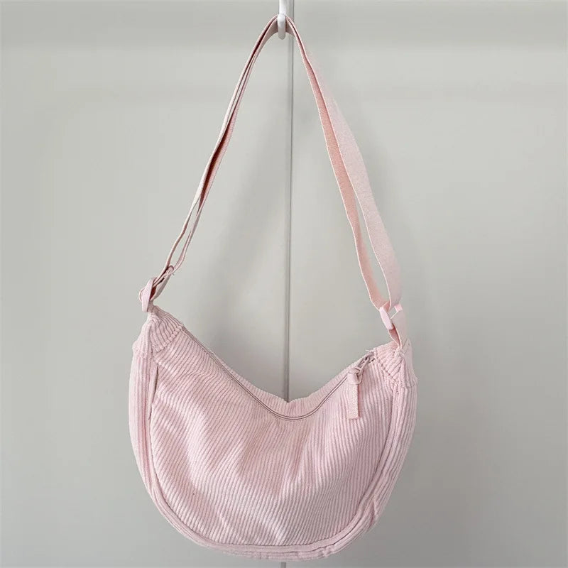 Amblot Light Pink Corduroy handbag with adjustable shoulder strap