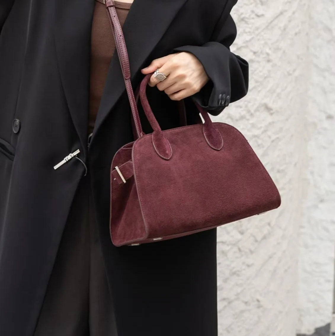 Amblot Maroon Stylish suede handbag for every outfit