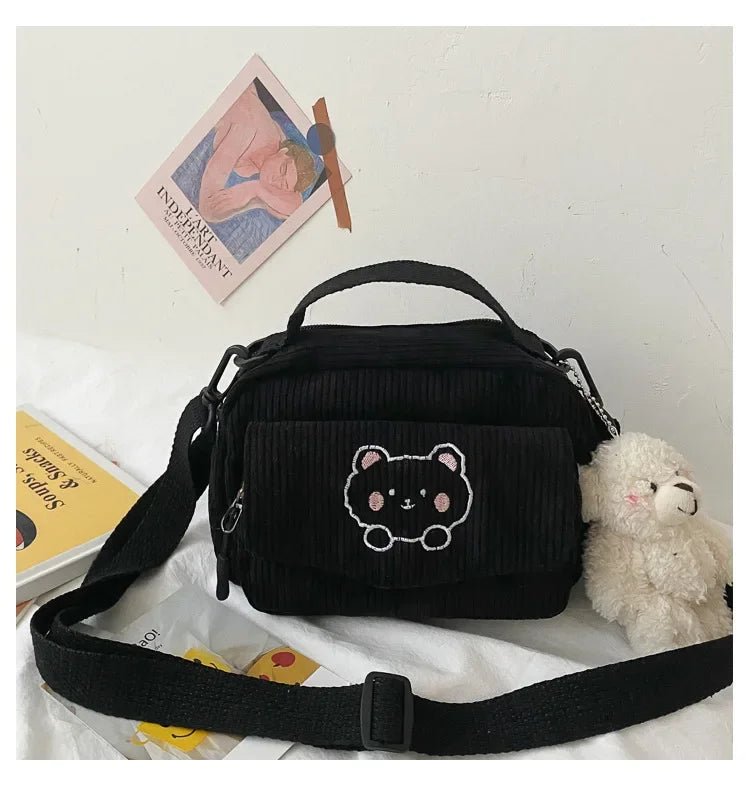 Amblot Mini bear corduroy handbag set in pastel colors