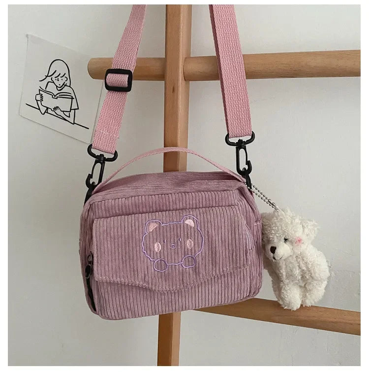 Amblot Mini bear corduroy handbag set in pastel colors