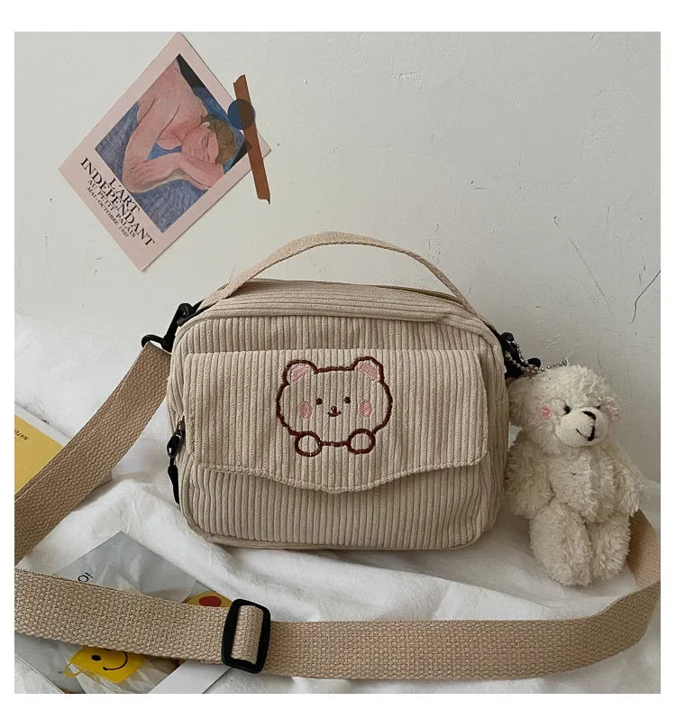 Amblot Mini bear corduroy handbag set in pastel colors