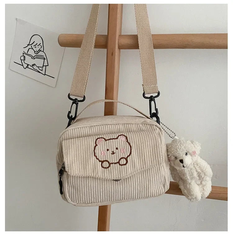 Amblot Mini bear corduroy handbag set in pastel colors