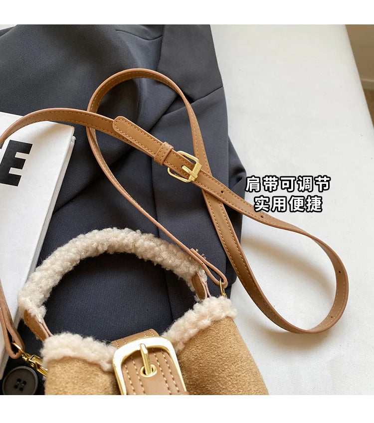 Amblot Mini square suede handbag with fake fur