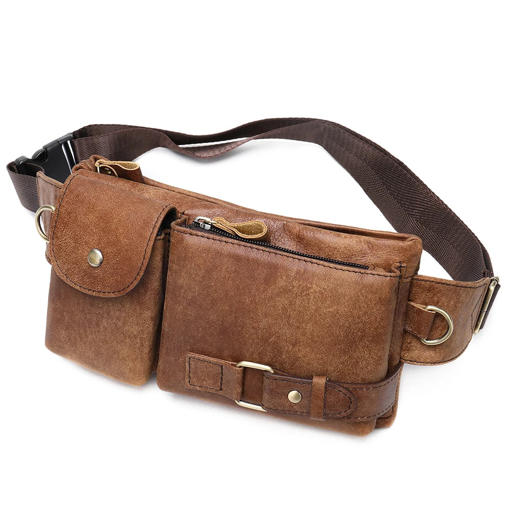 Amblot Mosha Brown Dual-pocket leather fanny pack