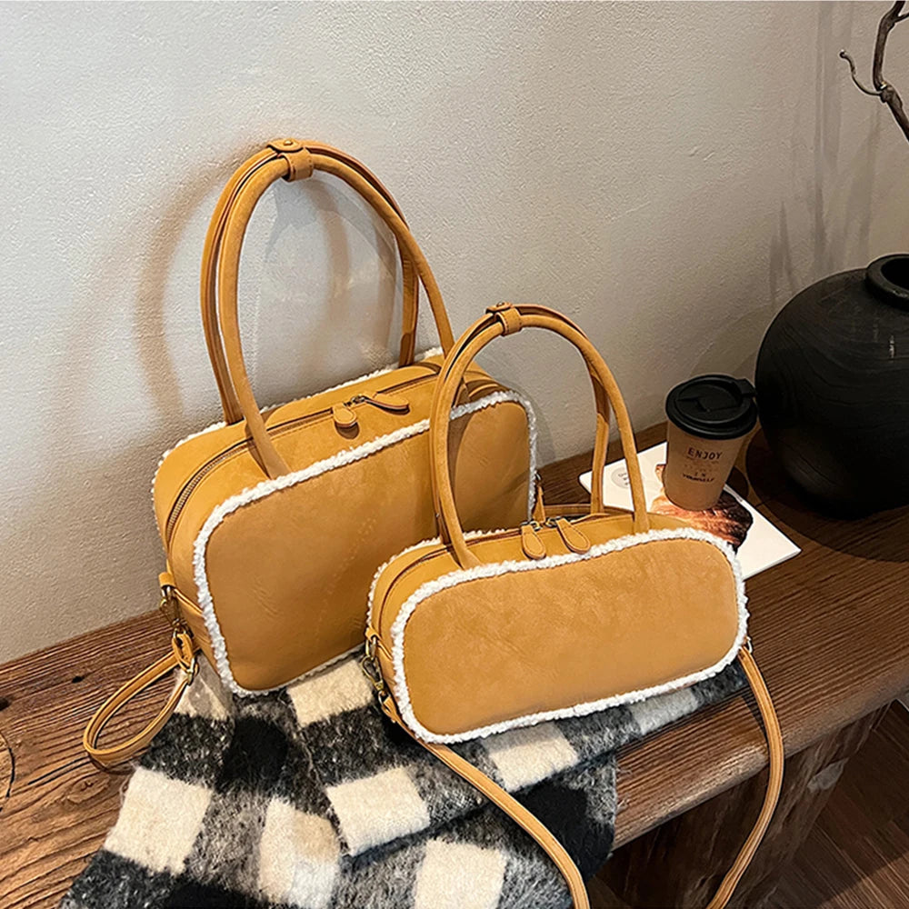 Amblot Mustard Yellow / Small Elegant suede handbag with vintage charm