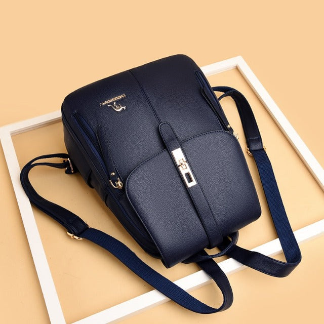 Amblot Navy blue leather backpack for women