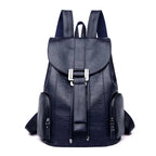 Amblot Navy blue Leather knapsack with secure top flap