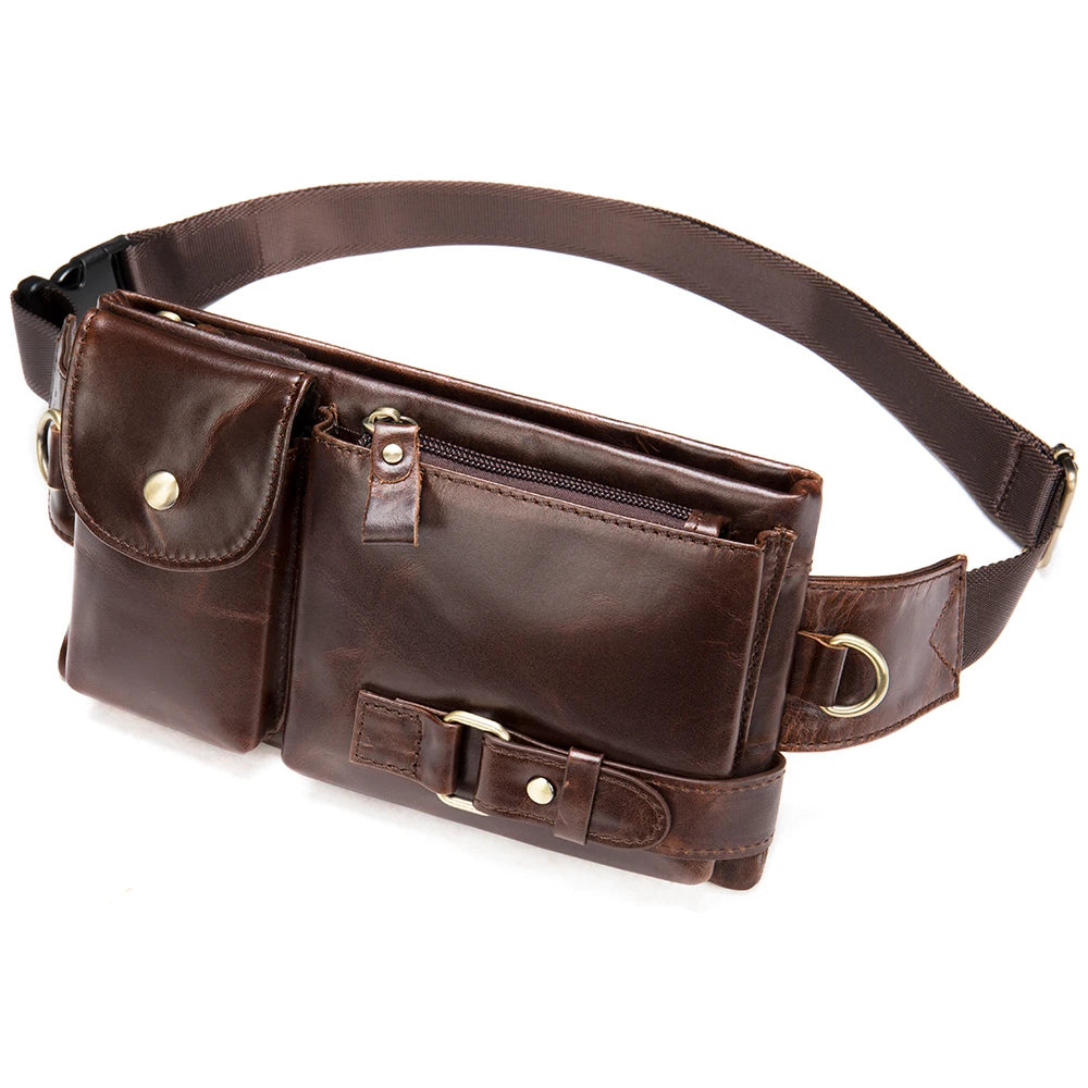Amblot Oil Coffee Dual-pocket leather fanny pack
