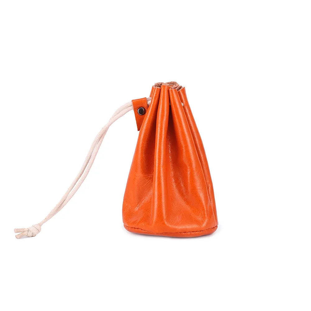 Amblot Orange Small leather drawstring pouch