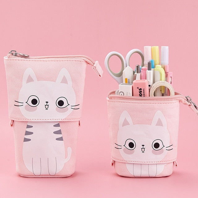 Amblot Pink cat stand-up pencil case
