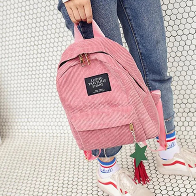 Amblot Pink Colorful women corduroy backpack