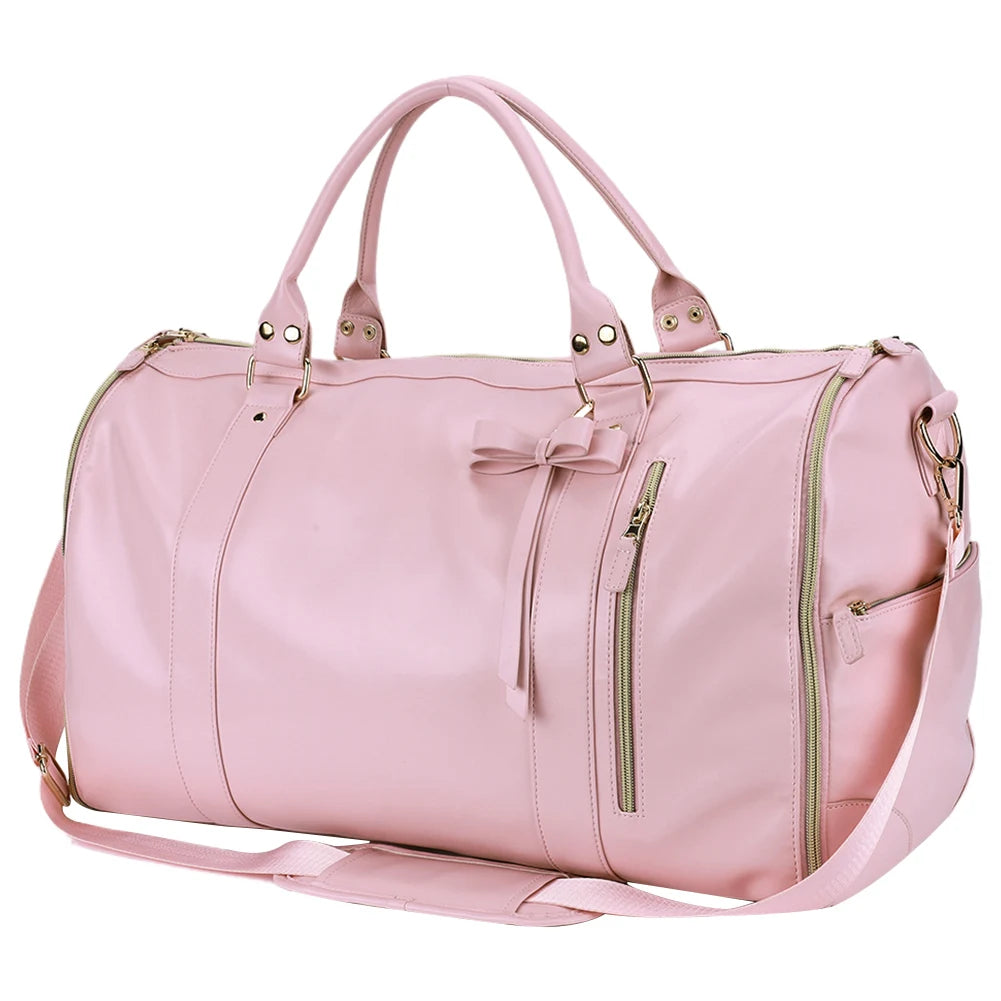 Amblot Pink Elegant leather holdall with shoulder strap