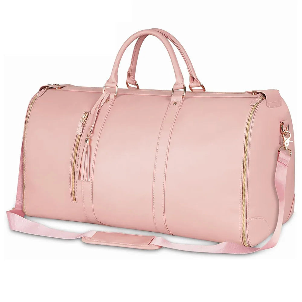 Amblot Pink Large capacity travel leather duffle bag