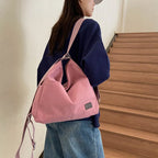 Amblot Pink Simple corduroy tote bag with long straps