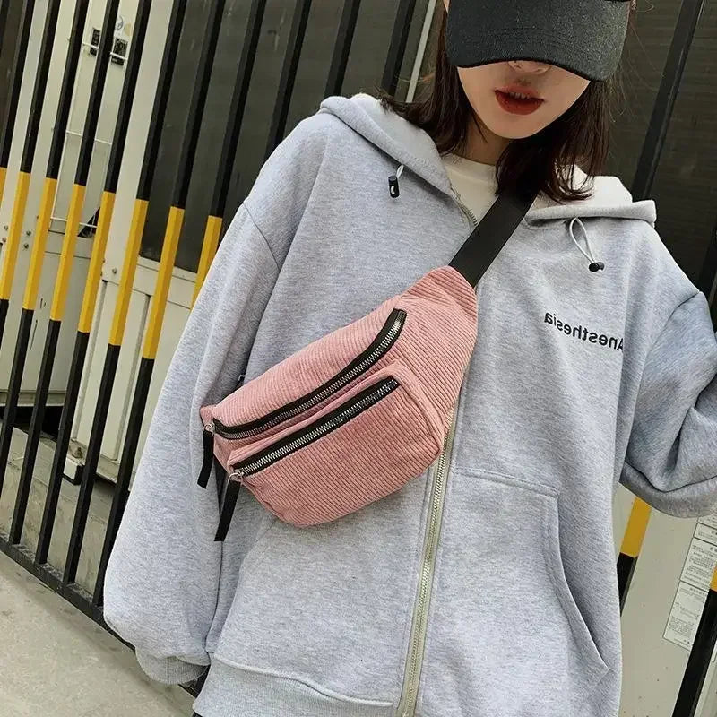 Amblot Pink Versatile corduroy bum bag