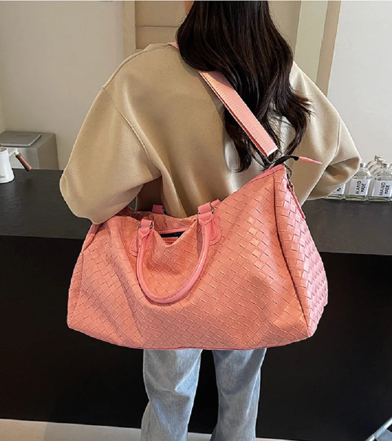 Amblot Pink Zip-top leather overnight duffle bag