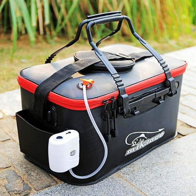 Fishing fish storage bag with built-in oxygen pump