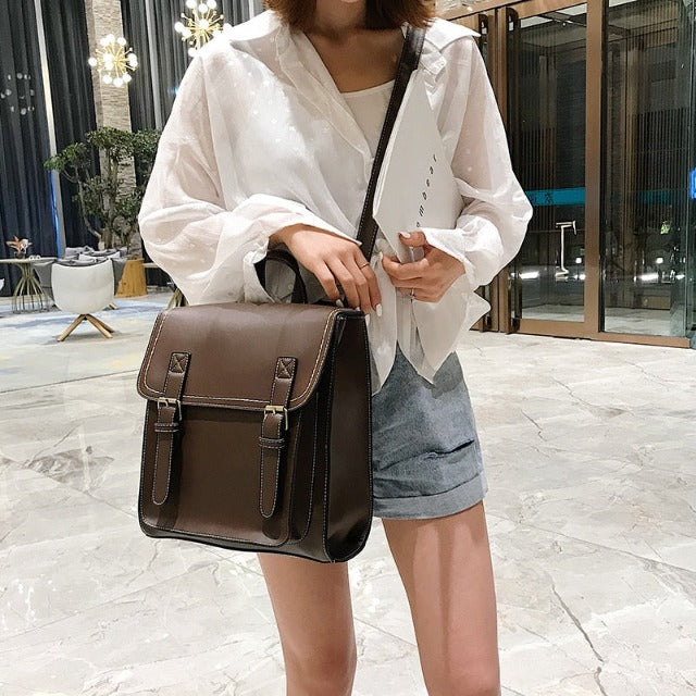 Dark brown leather satchel bag for women