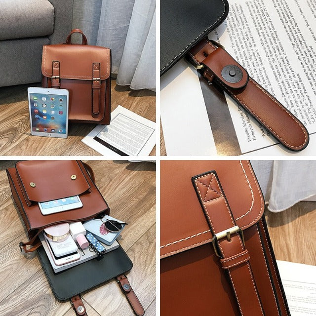 Brown leather satchel bag for women