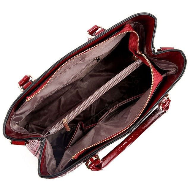 Aligator brown leather shopper handbag