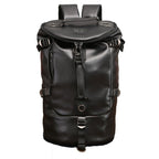 Vintage black leather travel backpack for men