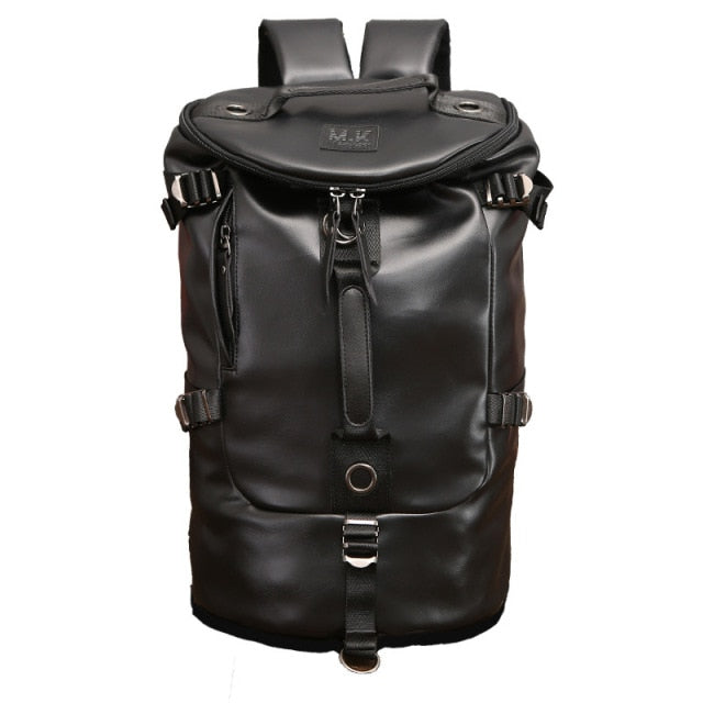 Vintage black leather travel backpack for men