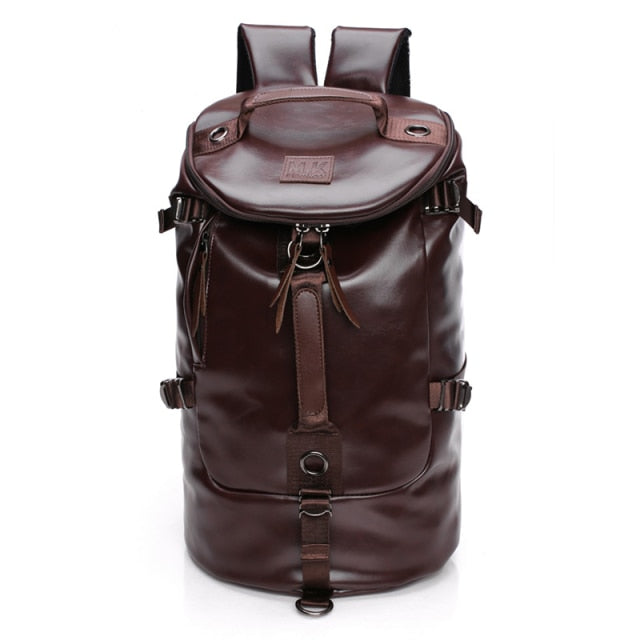 Vintage brown leather travel backpack for men