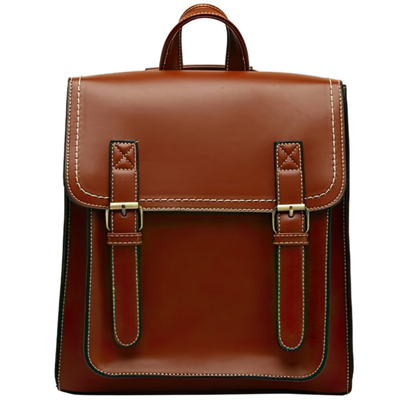 Brown leather satchel bag for women