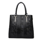 Aligator black leather shopper handbag