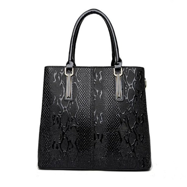 Aligator black leather shopper handbag