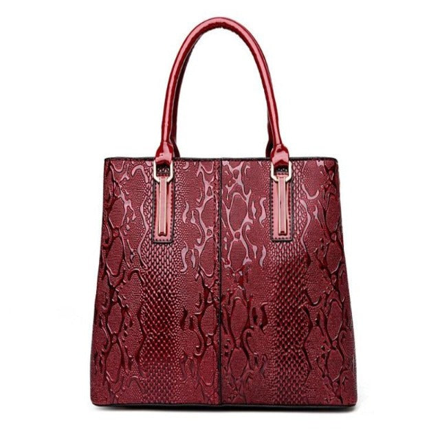 Aligator red leather shopper handbag