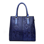 Aligator blue leather shopper handbag