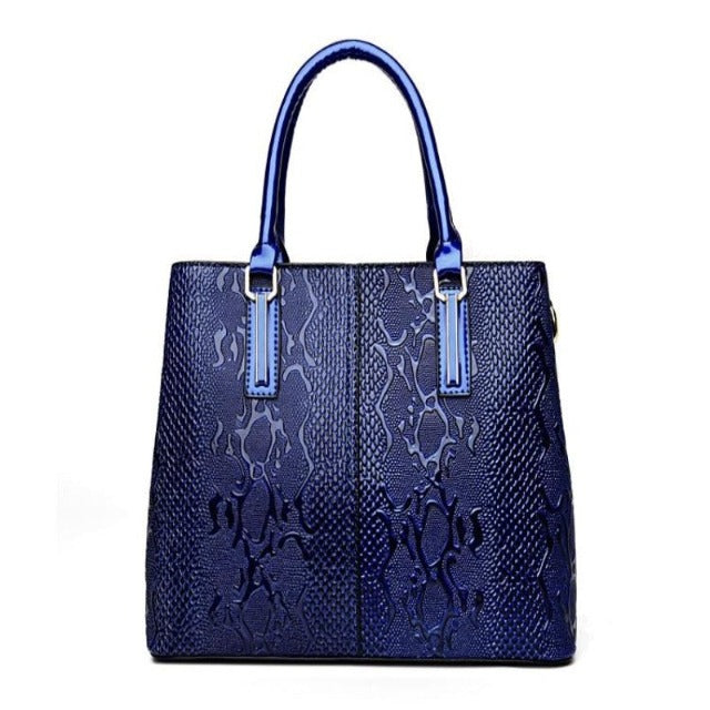Aligator blue leather shopper handbag
