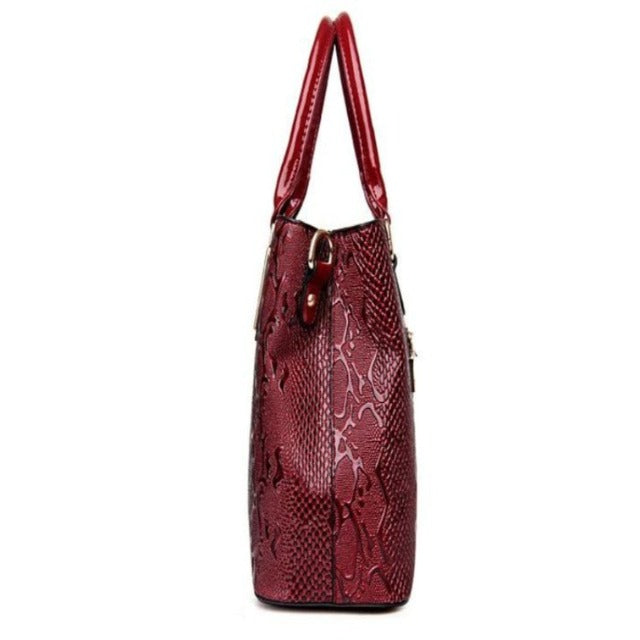 Aligator red leather shopper handbag