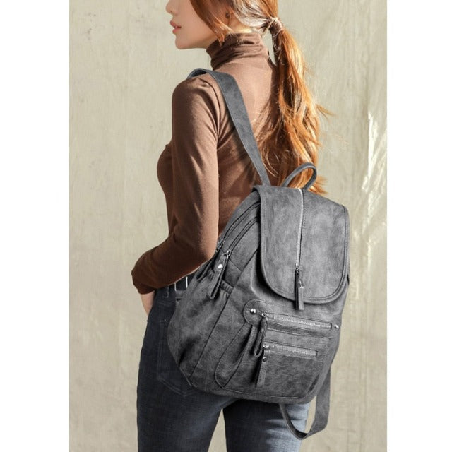 Grey leather backpack purse for women