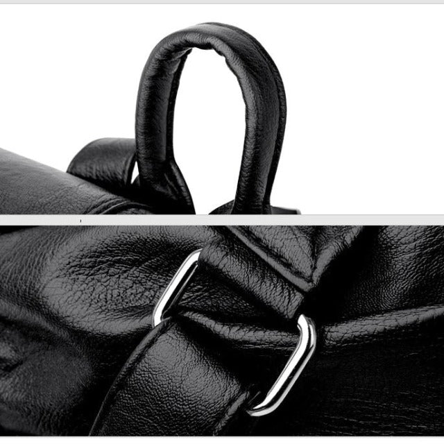 Black leather backpack purse for women