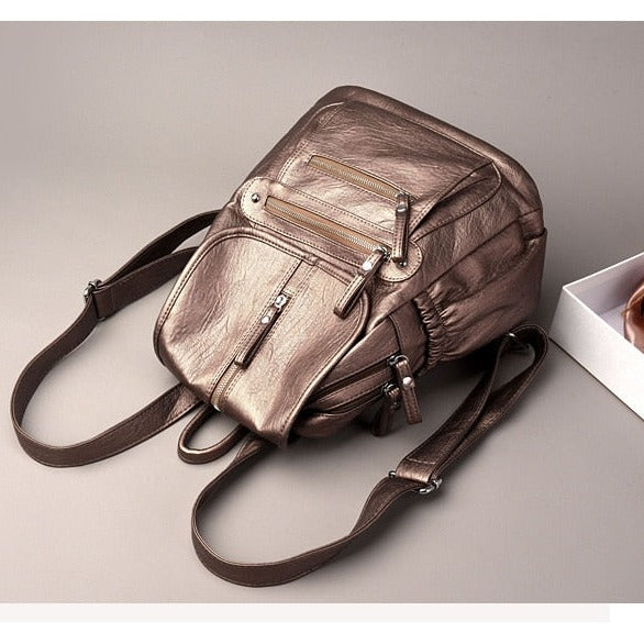 Copper leather backpack purse for women