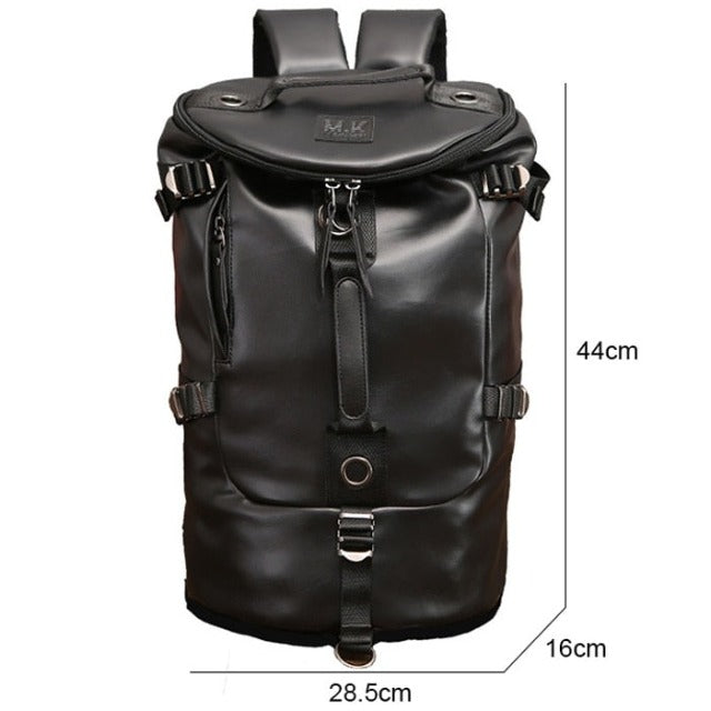 Vintage black leather travel backpack for men