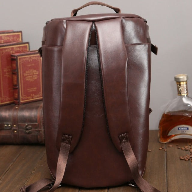 Vintage brown leather travel backpack for men