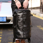 Vintage black leather travel backpack for men