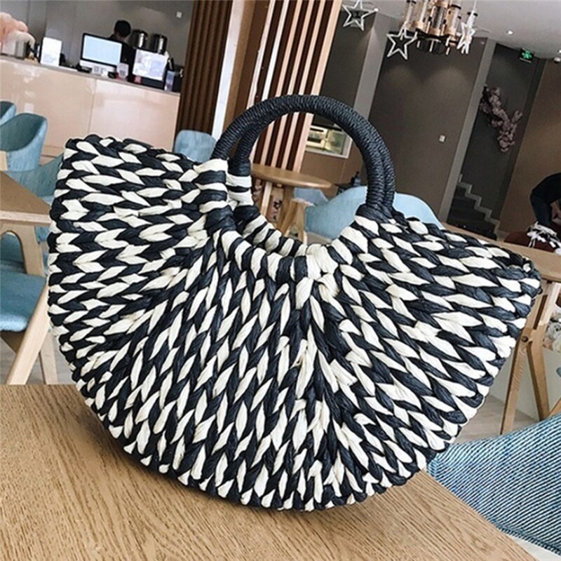 Black and white rattan shopper bag
