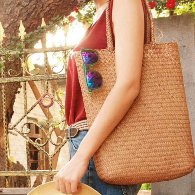 Boho rattan shopper bag