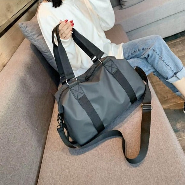 Black grey sports duffel bag