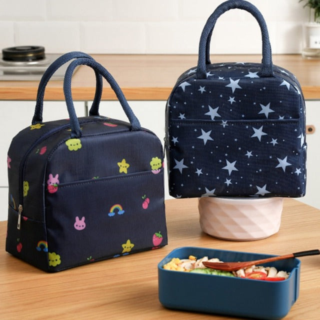 Small blue stars insulated lunch bag
