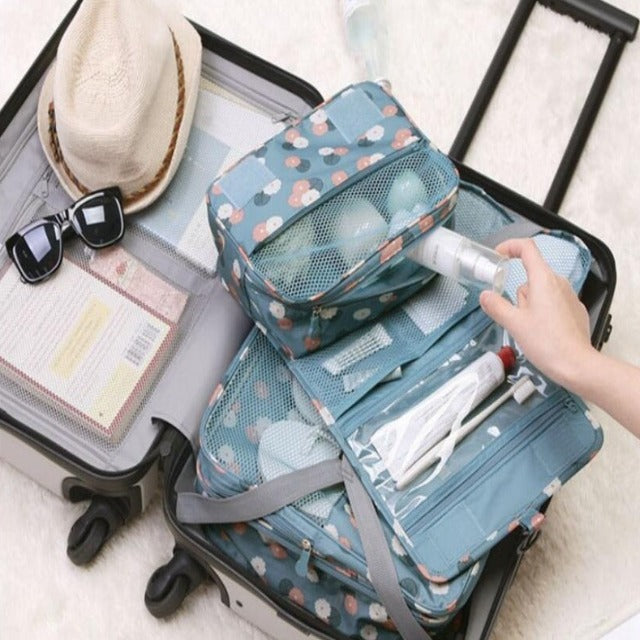 Blue flowers hanging toiletry bag