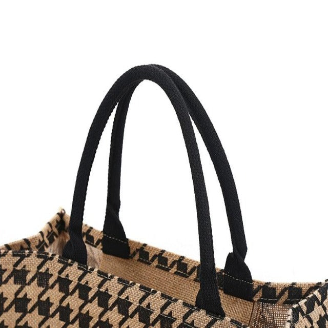 Beige woven shopper bag