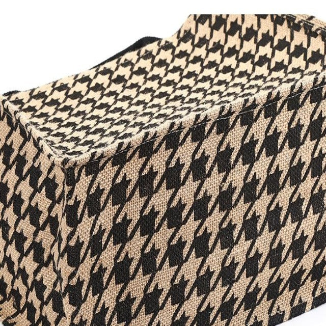 Beige woven shopper bag