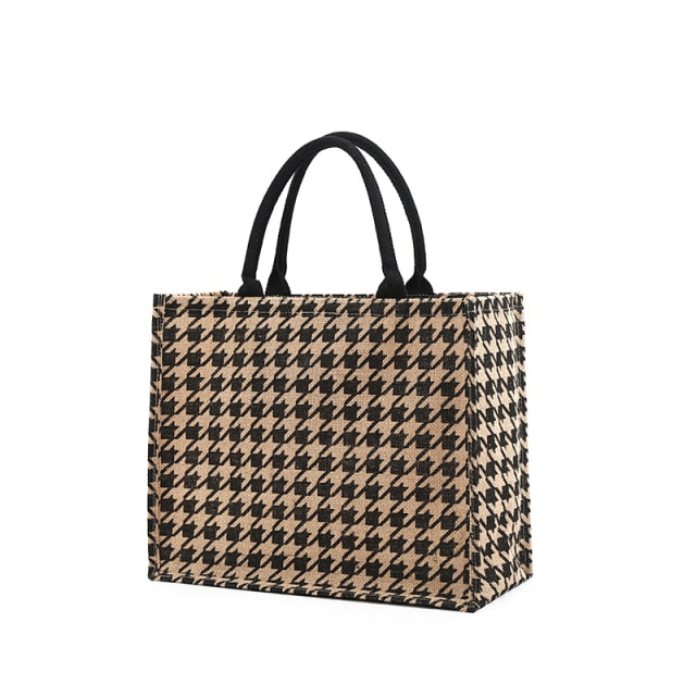 Beige woven shopper bag