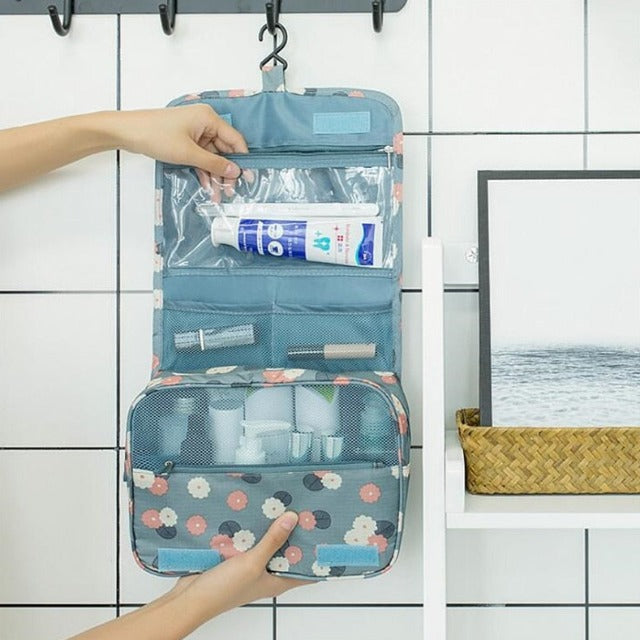 Blue flowers hanging toiletry bag